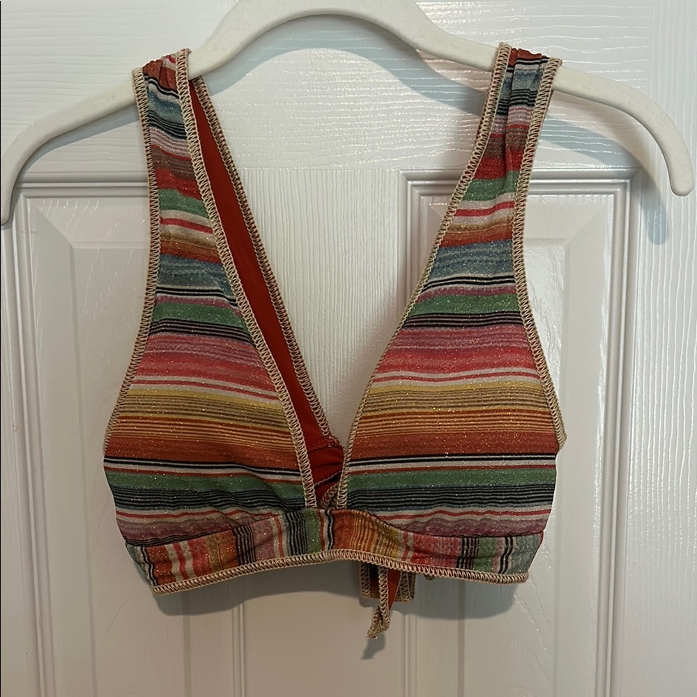 BECCA Orange Brown Crop Tie Front Tank Top